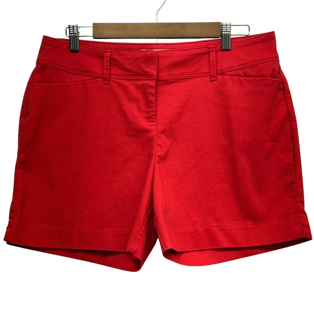 Podium Womens Red Chino Shorts Size 10 Mid Rise Stretch Cotton Blend 5in Inseam